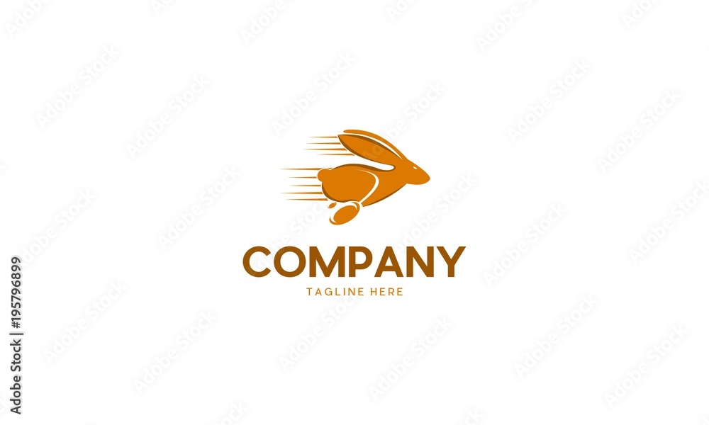 Rabbit Runner Speed Delivery Logo, Running Orange Rabbit Logo. Vector Illustration.
