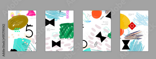 Abstract collage made with scribbles  markercanyon strokesblack geometric shapes