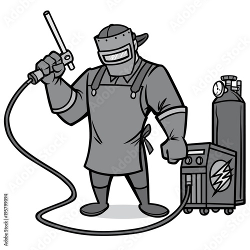 Welder Illustration - A vector cartoon illustration of a Welder with a welding mask and torch.