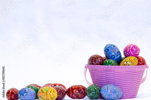 Easter egg basket with  many eggs around