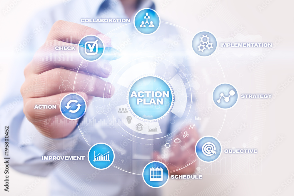 Action plan on the virtual screen. Planning concept. Business strategy. Action plan on the virtual screen. Planning concept. Business strategy.