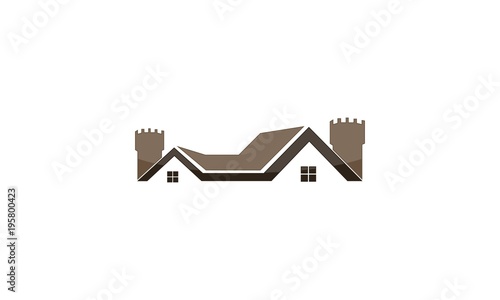 home line with castle simple logo vector icon symbol design graphic illustration, Authentic Castle tower silhouette for real estate, 