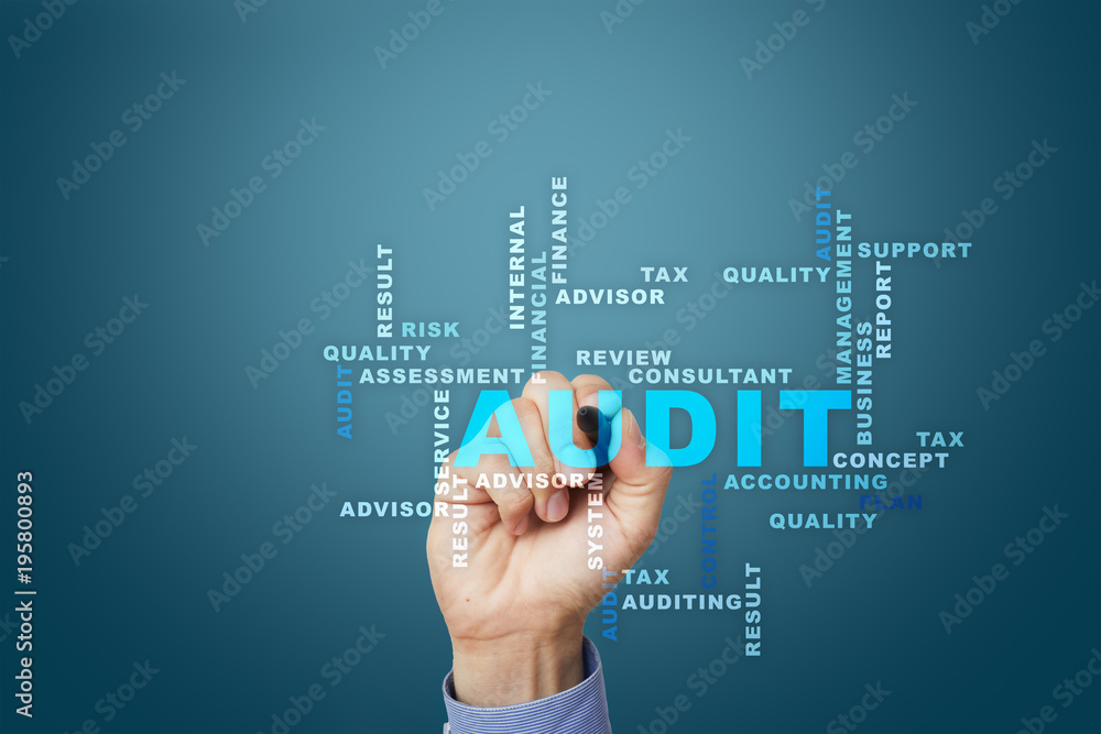 Audit business concept. Auditor. Compliance. Virtual screen technology. Words cloud. Audit business concept. Auditor. Compliance. Virtual screen technology. Words cloud.