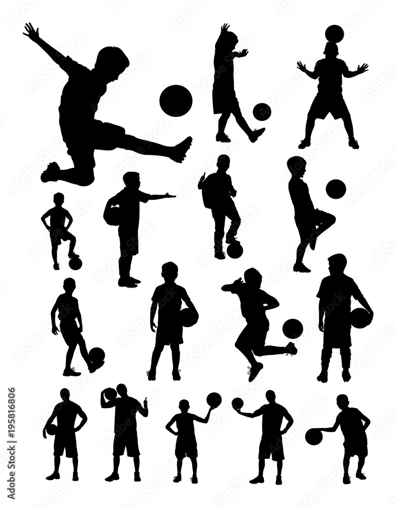 Naklejka premium Junior soccer player detail silhouette. Vector, illustration. Good use for symbol, logo, web icon, mascot, sign, or any design you want.