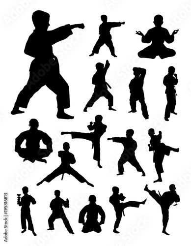 Kids training karate detail silhouette. Vector, illustration. Good use for symbol, logo, web icon, mascot, sign, or any design you want.