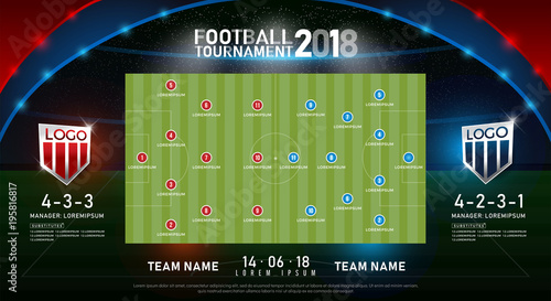 2018 world championship football on stadium  background. soccer scoreboard match vs strategy substitutes broadcast graphic template