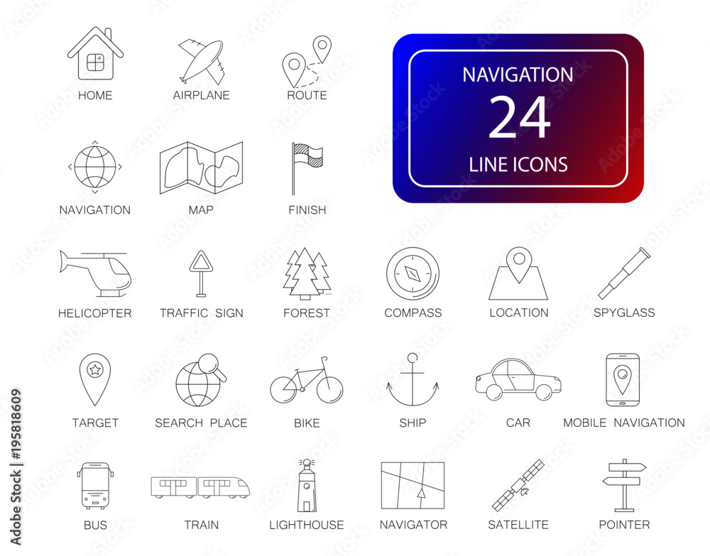 Line icons set. Navigation pack. Vector illustration Line icons set. Navigation pack. Vector illustration