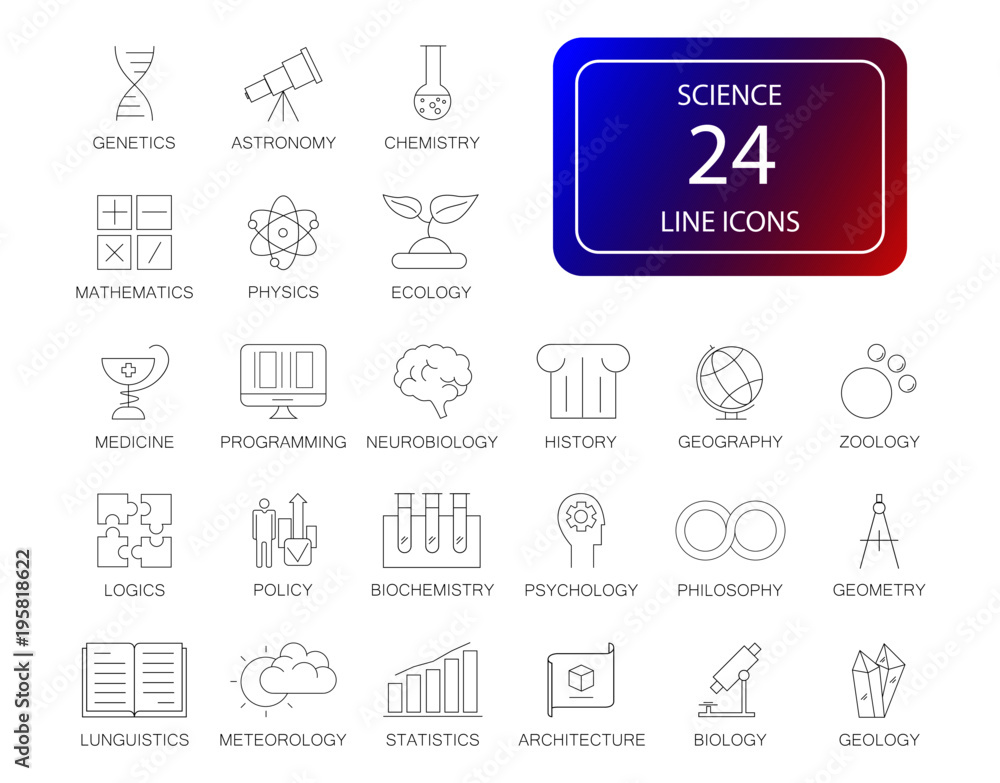 Line icons set. Science pack. Vector illustration Line icons set. Science pack. Vector illustration