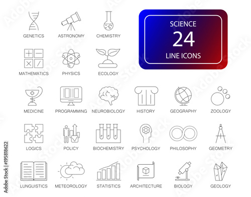 Line icons set. Science pack. Vector illustration 
