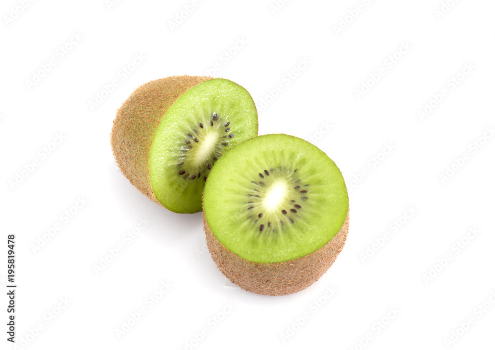 Single whole Kiwi cut in half isolated on white background Single whole Kiwi cut in half isolated on white background