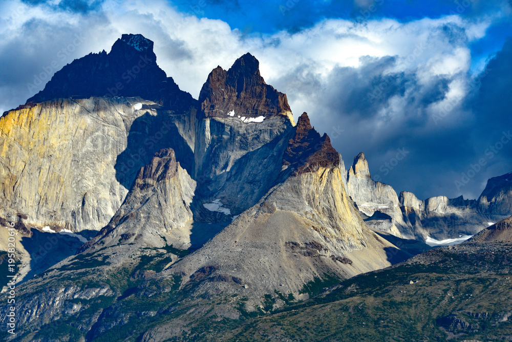 Dramatic mountain peaks in the Torres del Paine National Park, Patagonia, Chile