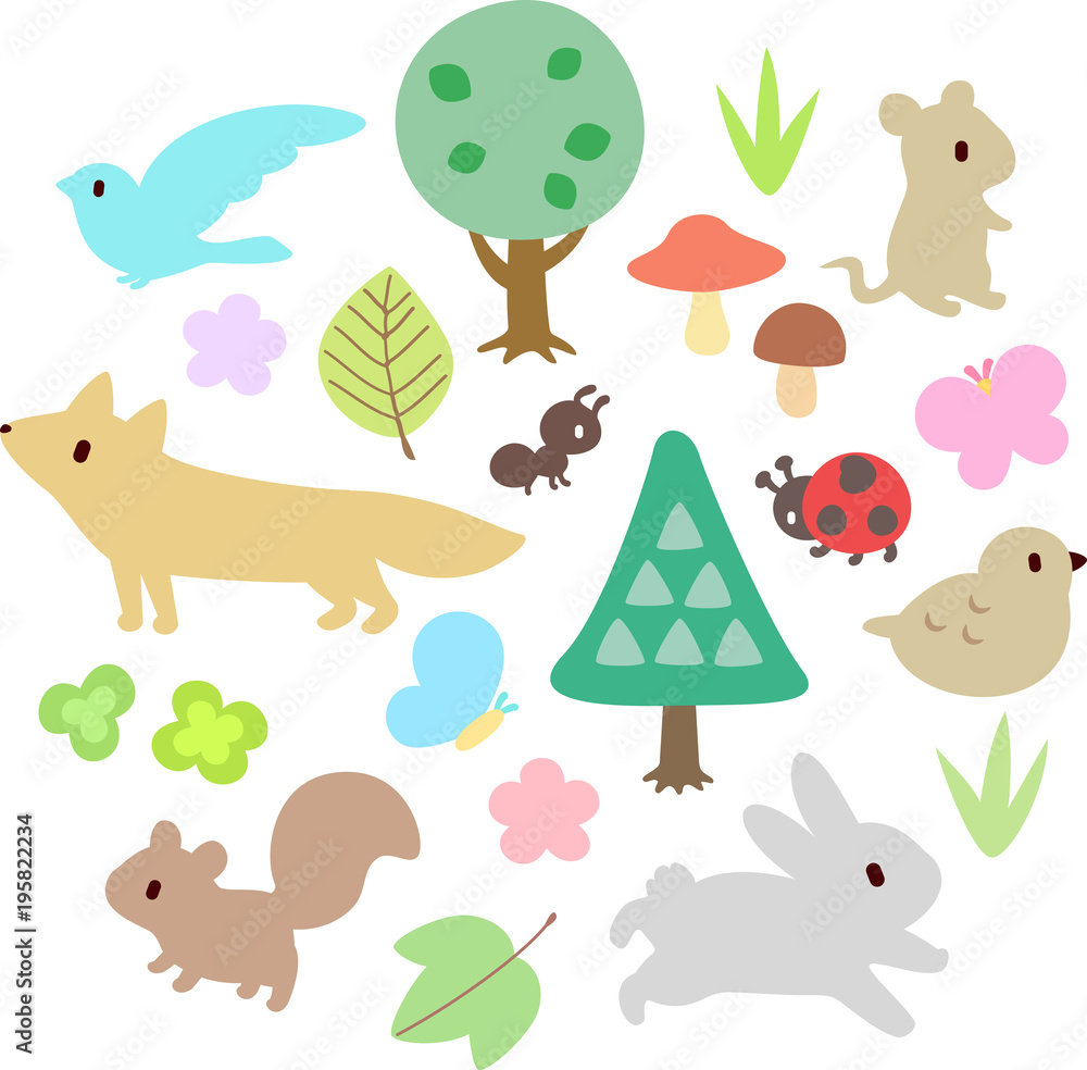 Fototapeta premium 森の動物と植物
