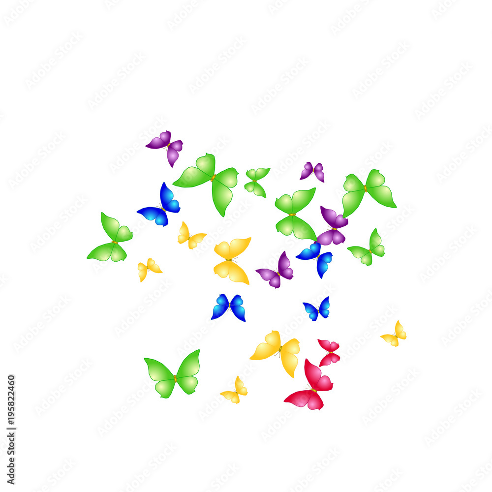 Fototapeta premium Spring Background with Colorful Butterflies. Simple Feminine Pattern for Card, Invitation, Print. Trendy Decoration with Beautiful Butterfly Silhouettes. Vector Background with Moth