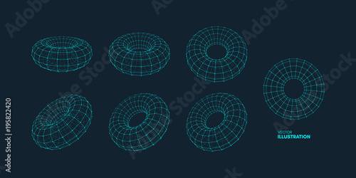 Torus. Object with dots. Molecular grid. Technology style with particle. Vector illustration. Futuristic connection structure for chemistry and science.