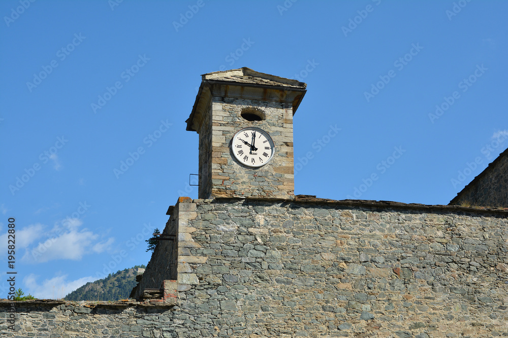 Fenestrelle Fort in Piedmont, Italy. Clock Tower.