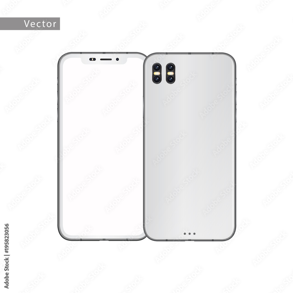New smartphone White Color with blank white screen. Isolated on white background. Realistic vector illustration. New smartphone White Color with blank white screen. Isolated on white background. Realistic vector illustration.