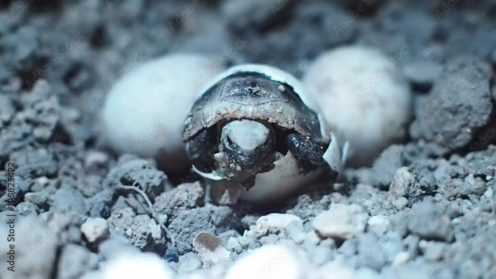 Baby tortoise hatching. Baby turtle coming out of his egg shell in ...