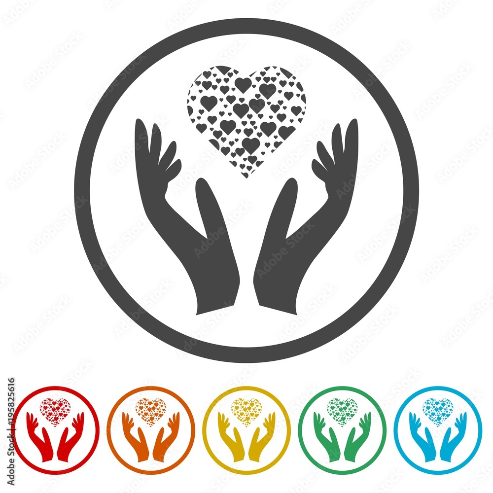 Obraz premium Heart in hands sign icon, Donation icon, 6 Colors Included