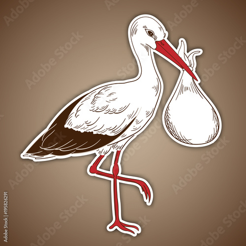 Stork figure hand drawn styled on cutout EPS10