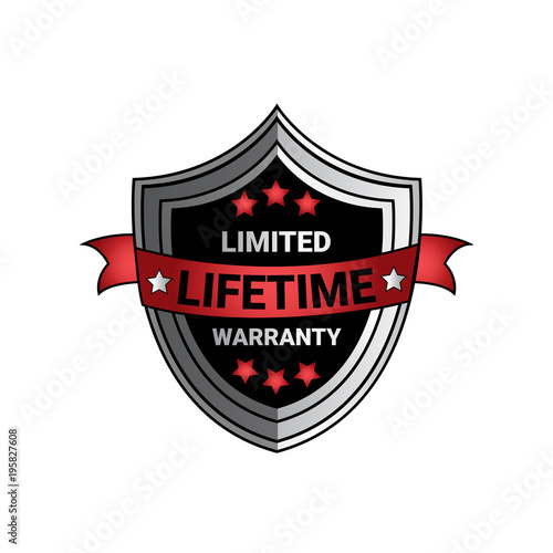 Limited Lifetime Warranty Sign Silver Shield Seal Isolated Vector Illustration