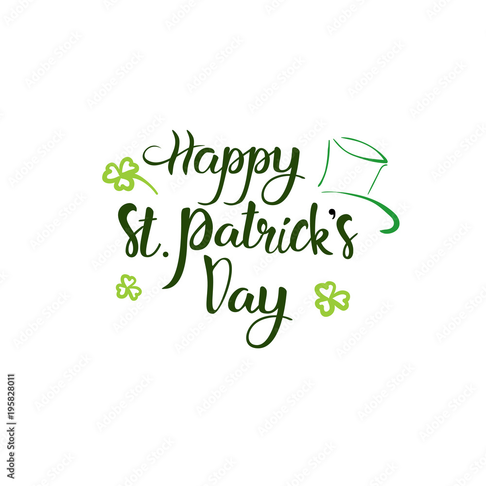 Happy Saint Patrick's Day Logotype, Hand Sketch Irish Celebration Design, Lettering Typography Icon Vector Illustration