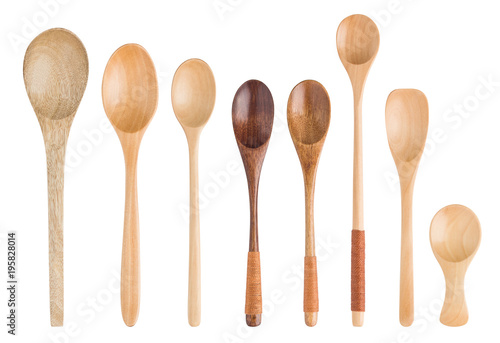 set wooden spoons isolated on white background, clipping path, full depth of field photo
