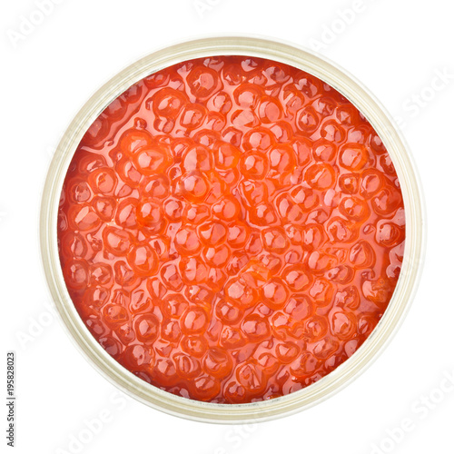 red caviar in an open jar, clipping path, full depth of field