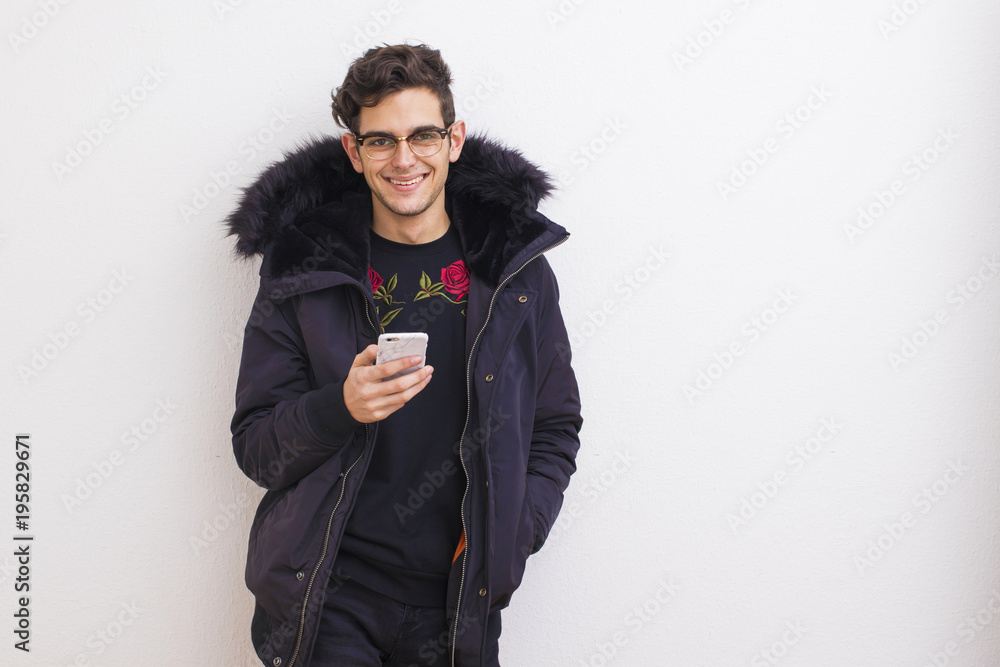 young isolated in white background with mobile phone young isolated in white background with mobile phone