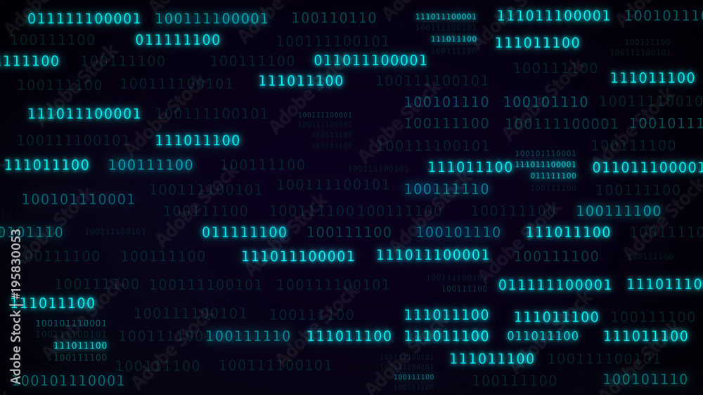 Illustration of binary code in blue color. Concept development. Hacker technology with interference. Illustration of binary code in blue color. Concept development. Hacker technology with interference.