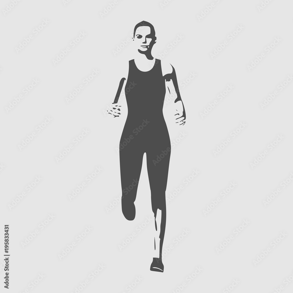 Running woman. Front view silhouette. Sport and recreation