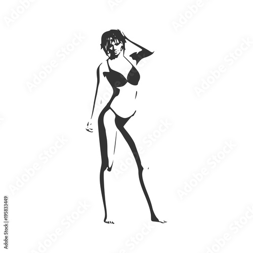 Beautiful sexy fitness girl. Pretty woman wearing bikini. Front view.