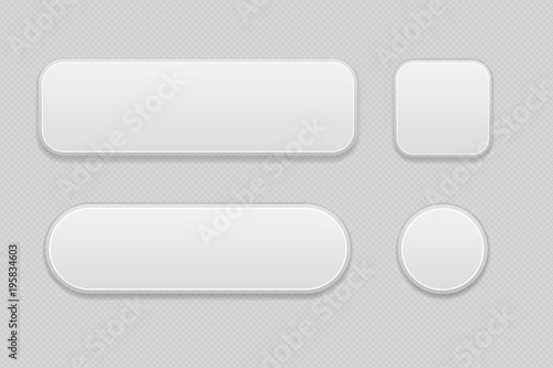 White set of buttons on gray background. Oval, round and square web 3d icons