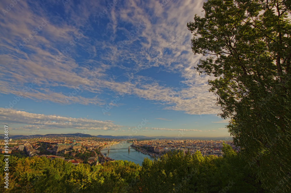 wide view of Budapest, Hungary in a sunny day