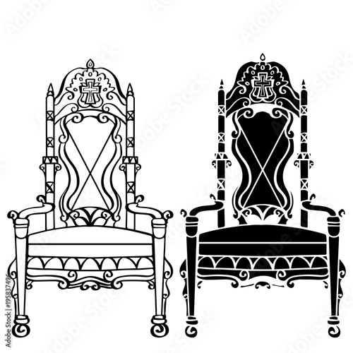 Furniture hand drawn set, vintage gothic chair, armchair, throne