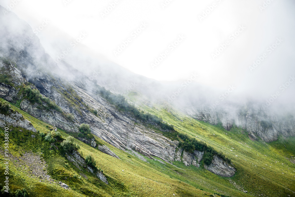 Image of misty hilly terrain