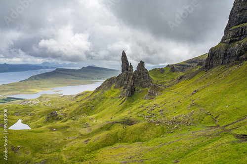 The pinnacle rock of Old Man of Storr, Isle of Skye, Scotland, Britain