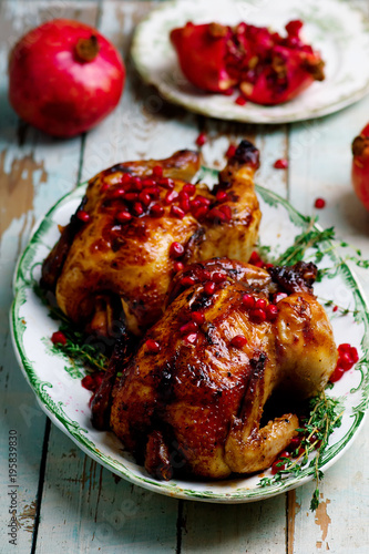 Cornish Hens with Pomegranate-Molasses Glaze