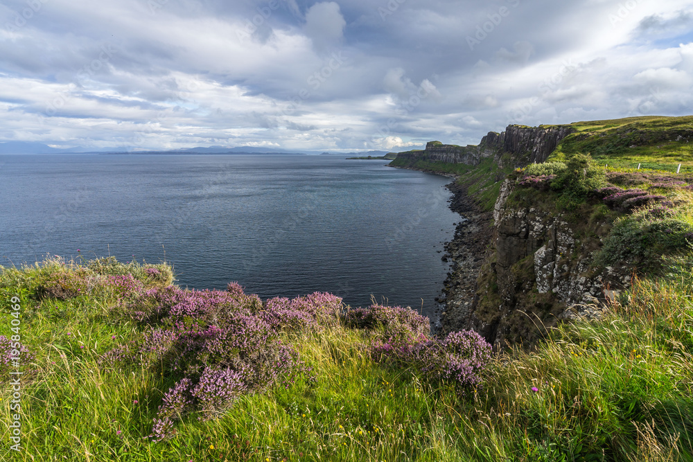 Scenic cliffs near Kilt Rock on the Trotternish Peninsula, Isle of Skye, Scotland, Britain