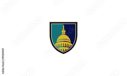 capitol of Oklahoma with shield. Oklahoma city. vector logo. Building Washington DC Shield, Dome University Shield Vector Logo Design