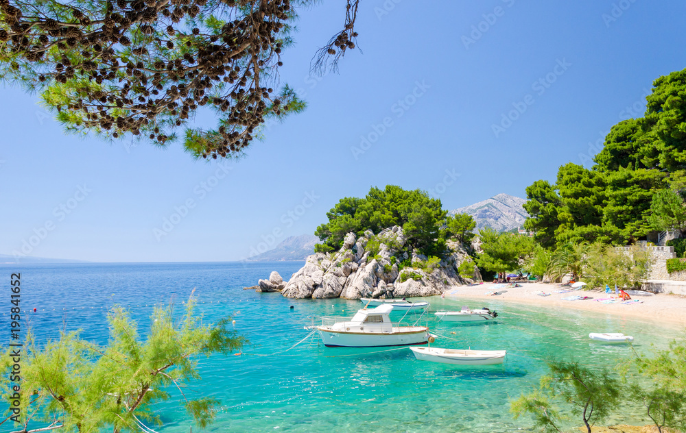 paradise beach in Brela on Makarska riviera, Dalmatia, Croatia