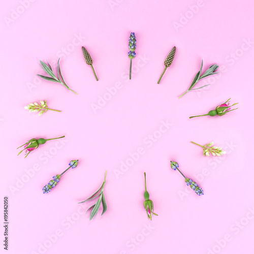Round frame from a natural floral composition