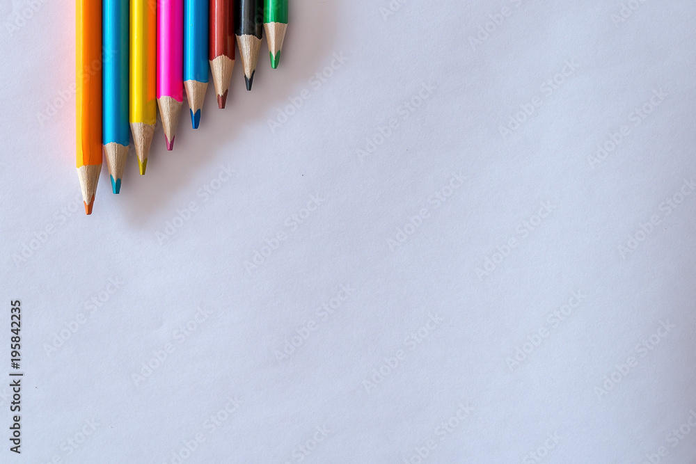 Color pencils on white background, copy space Color pencils on white background, copy space