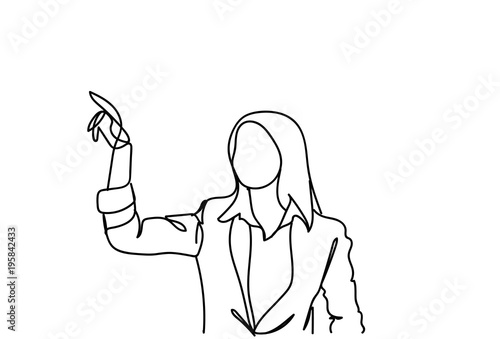 Doodle Business Woman Point Finger Showing Hand Drawn Businesswoman Vector Illustration