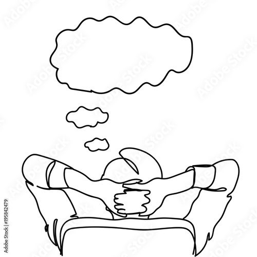 Back Rear View Business Man Sitting In Office Chair Dreaming Or Having Rest Doodle Vector Illustration