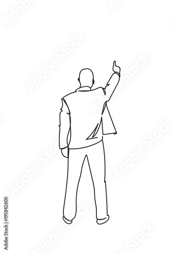 Back Rear View Of Business Man Doodle Sketch Pointing Finger Vector Illustration