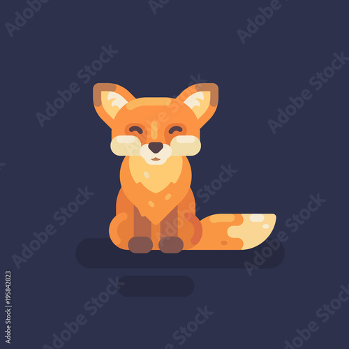 Cute little fox flat illustration. Smiling fox flat icon