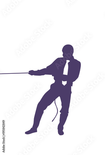 Silhouette Business Man Pulling Rope Strong Businessman Competition Concept Vector Illustration