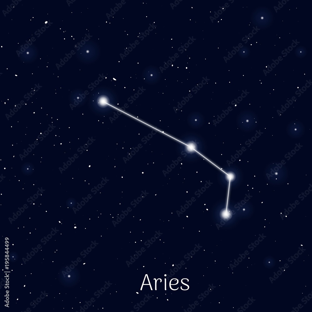 Sign zodiac aries, night sky background, realistic. Astrological symbol of strength, dedication and health. Vector illustration of ancient sacral theme Sign zodiac aries, night sky background, realistic. Astrological symbol of strength, dedication and health. Vector illustration of ancient sacral theme