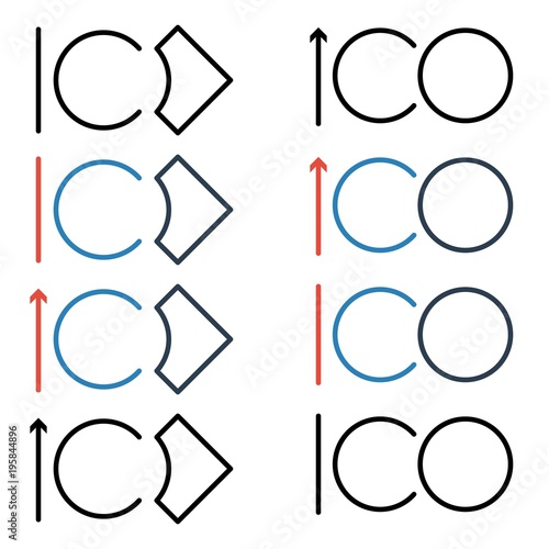 ICO initial coin offering icon set. Blockchain concept colored drawing icon line in flat style. Cryptocurrency ico illustration for your web site mobile logo app UI design.
