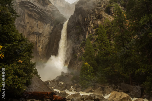 Spectacular views to the Yosemite waterfall in Yosemite National Park  California  USA